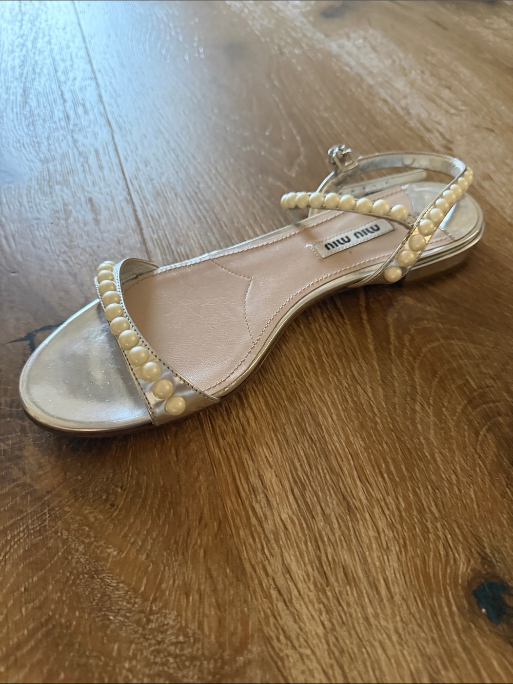 Miu Miu Silver Pearl-Trim Ankle-Strap Sandals - Picture 2 of 5